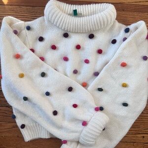 Cozy White Sweater with Colorful Dots